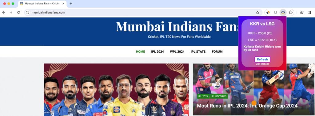 IPL Live Score Chrome Extension